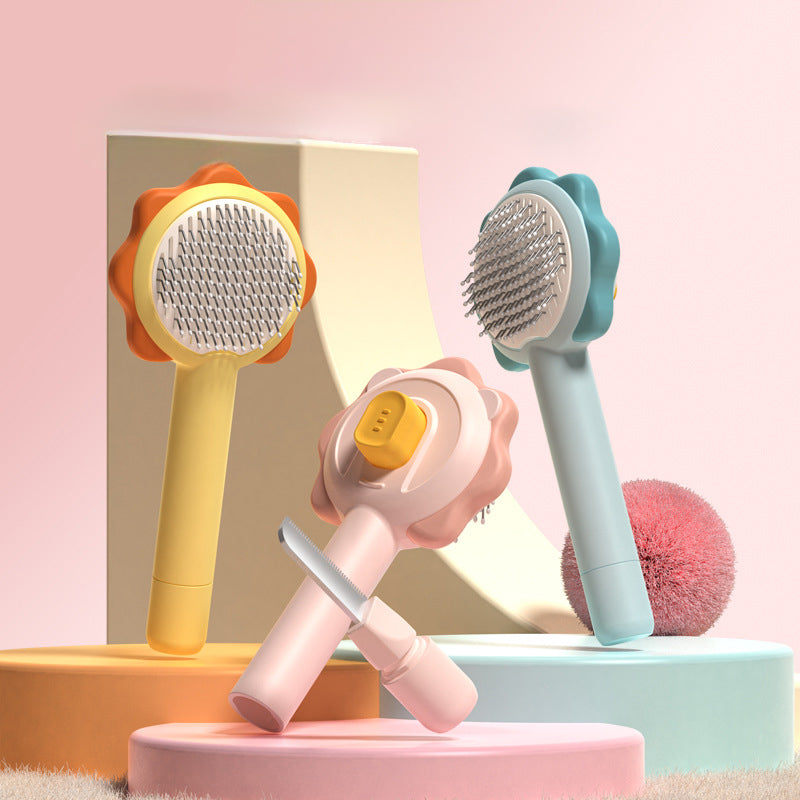 Cat Comb Special One-click Hair Removal Massage Needle Comb Pet Comb Cleaning And Beauty Stainless Steel Pet Comb