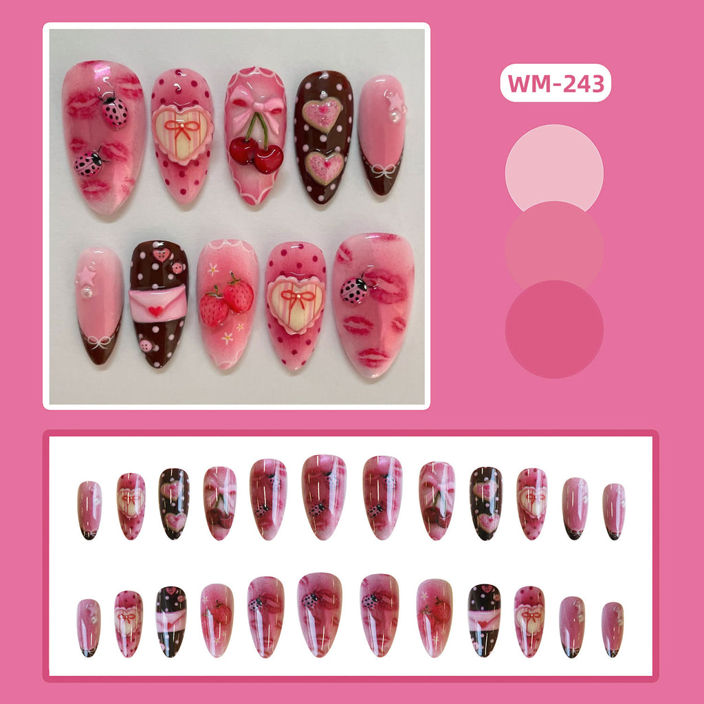 Sweet Heart-Shaped Strawberry Polka-Dot Envelope Wearable Nail Tips