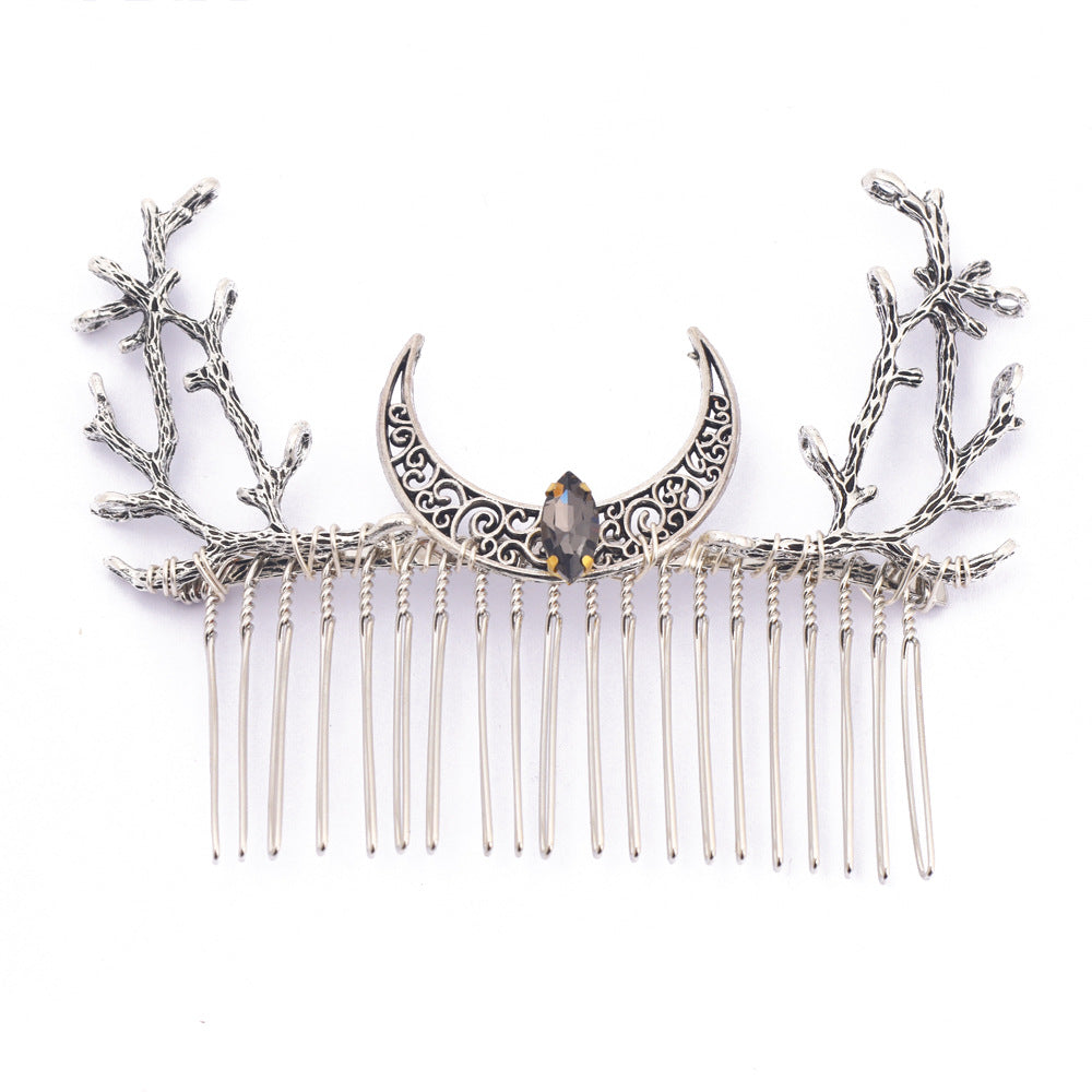 Retro Branch-and-Crescent Moon Hair Comb For Women Fashionable Headpiece