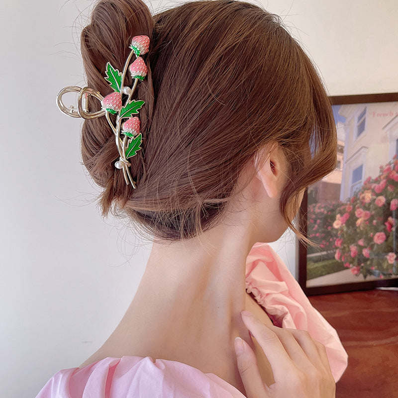 Female Simple And Cute Strawberry Hairpin Metal Clip