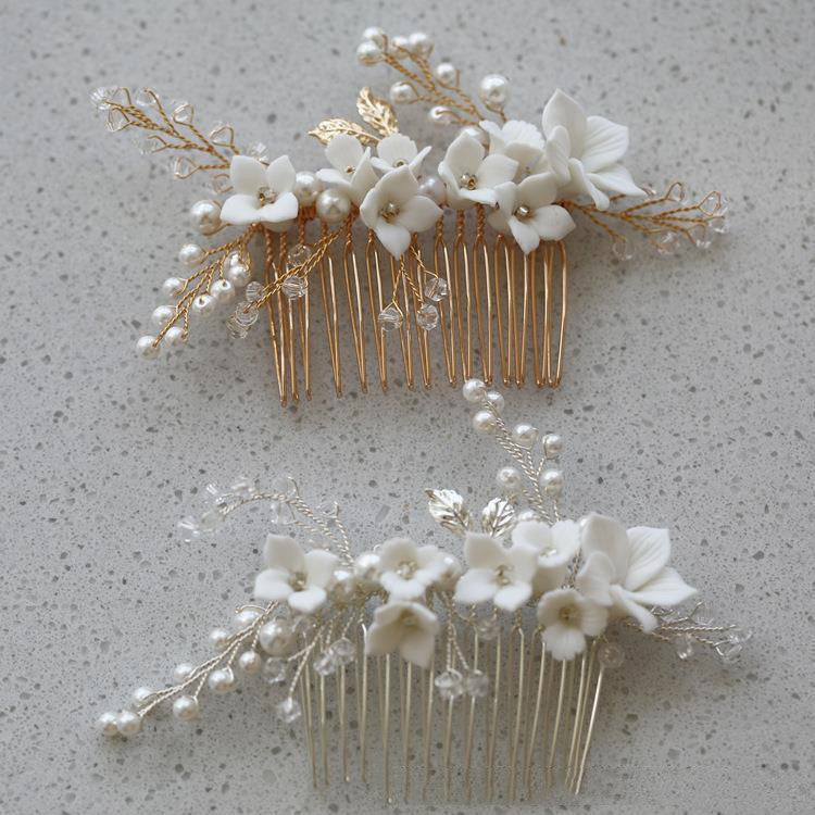 Hard Porcelain Floral Bridal Hair Comb