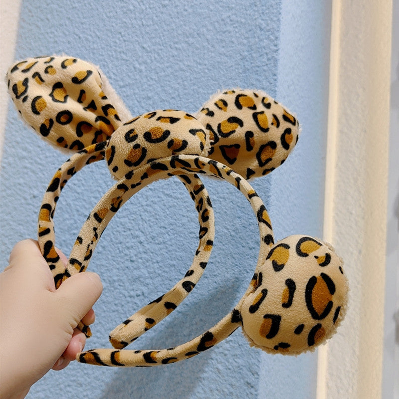 Plush Fluffy Leopard Bow Headband