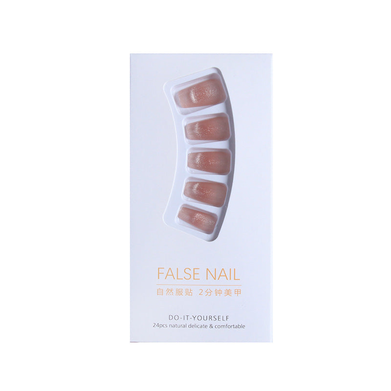 Wear Nail Short Blush French Cat Eye Handmade Manicure Wearable Nail Shaped Piece