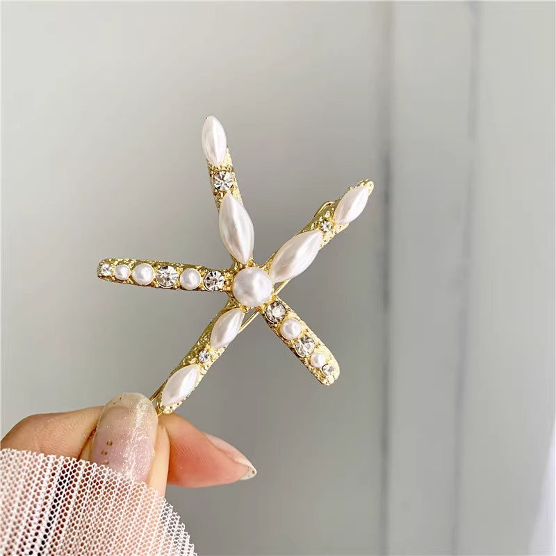 Ins Ornament South Korea Dongdaemun Hair Accessory Girl Starfish Inlaid Pearl Rhinestone Barrettes