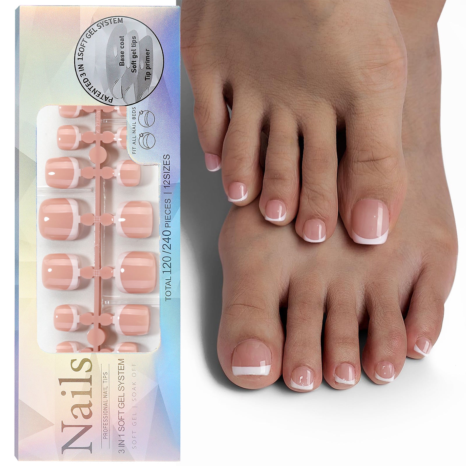 French Nail Finished Wear Nails Frosted Toe Nail Patch