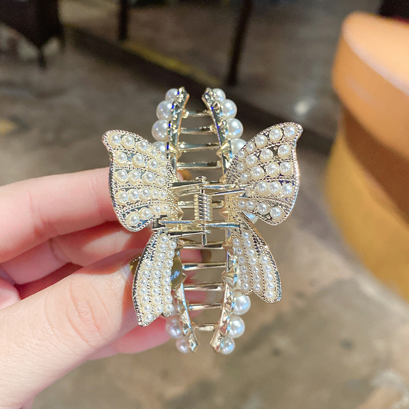 Bow Pearl Temperament Delicate Hair Clip Grab Accessories Female
