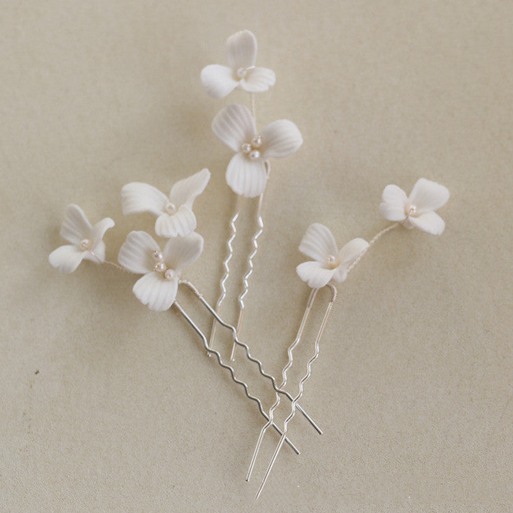 Ceramic Flower Combination Freshwater Pearl Hair Fork
