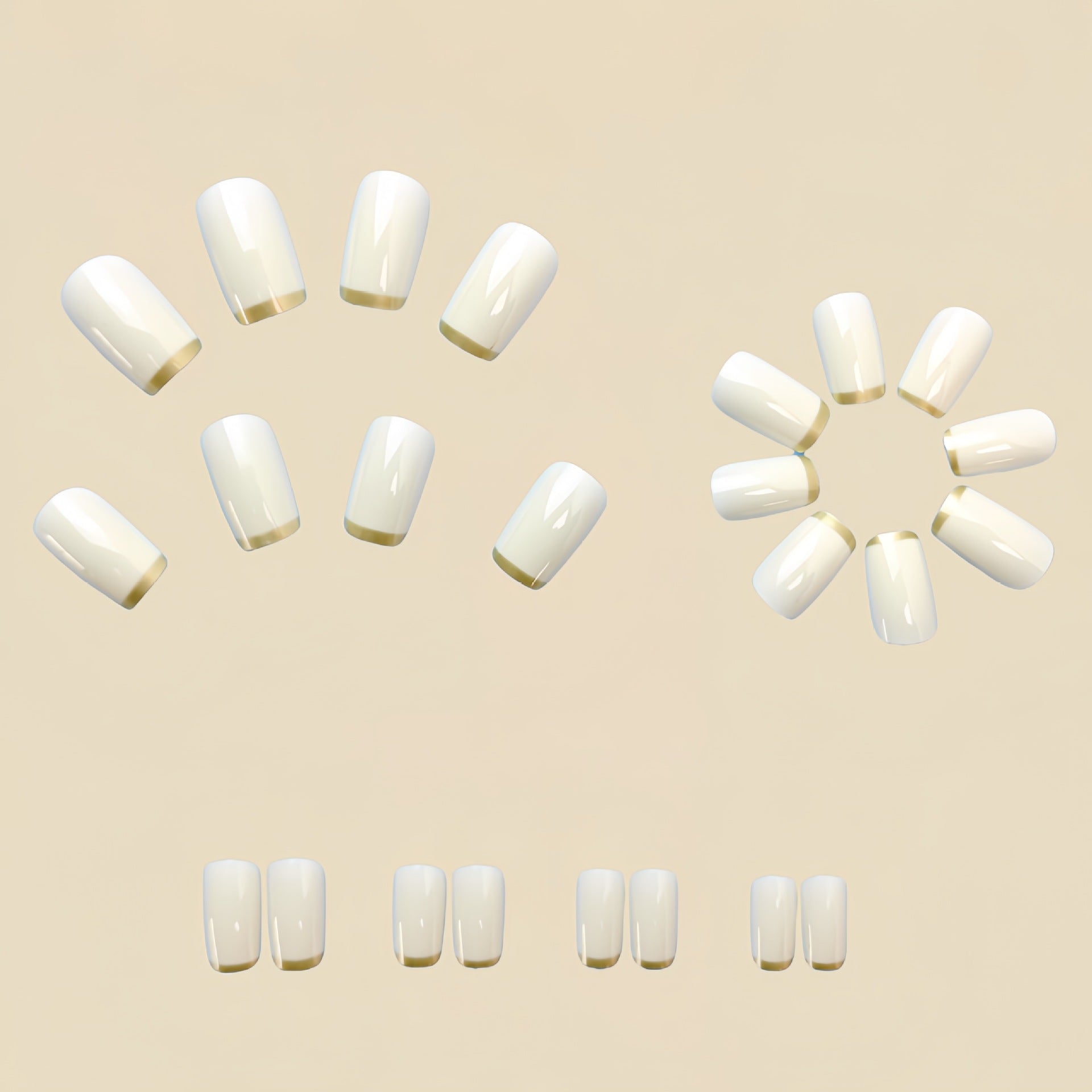 Mid-length European Square Nail Art Patch White French Golden Edge