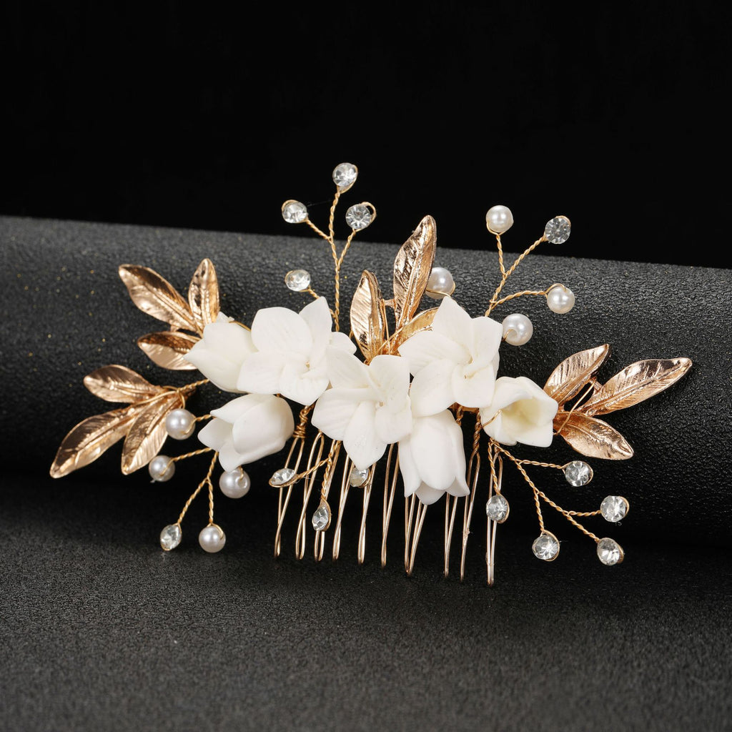Alloy Leaf Shape Hair Comb Side Comb