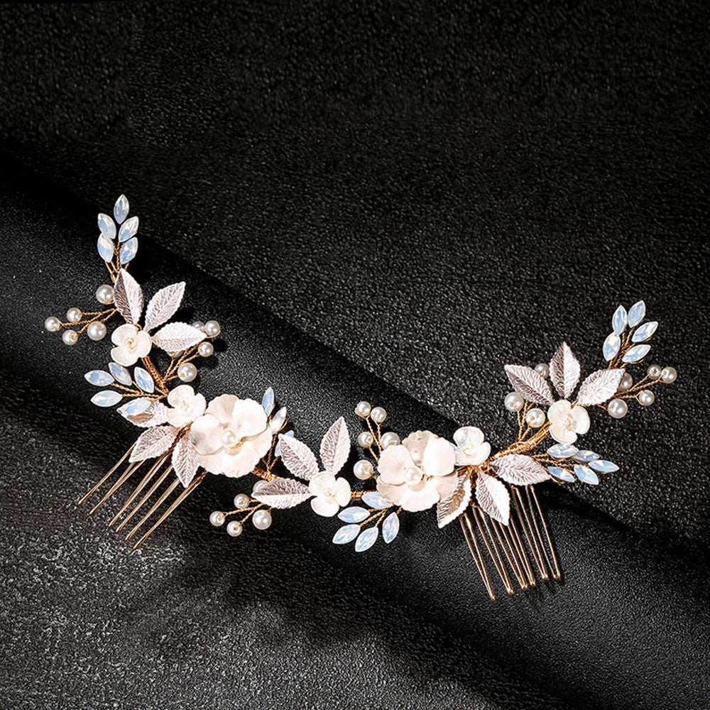 Headpiece Gold Leaf Hair Comb Accessory Pearl