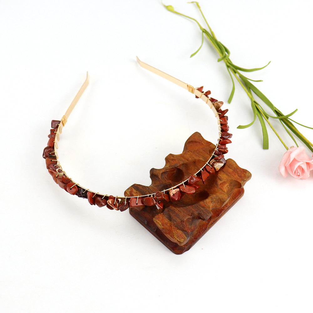 Winding Golden Double Row Natural Crystal Gravel Headband