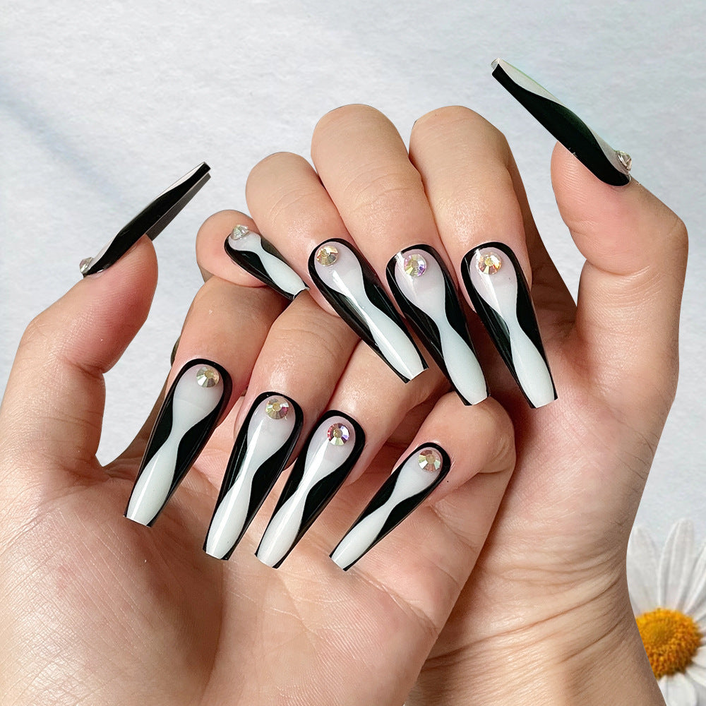 Light Luxury Spot Drill Black Line Wear Armor Advanced Nail Tips Fake Nail Patch