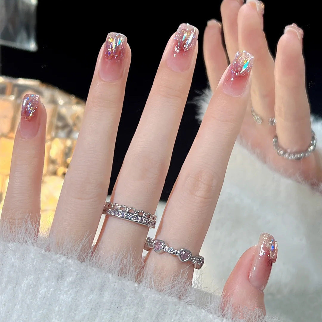 Wear Nail Milky White Gradient Crooked Peach Heart Nail Sticker