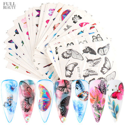 Nail Hot Watermark Stickers Suit Butterfly Fruit Lace Colorful Flowers Gold And Silver Gilding