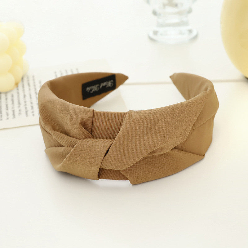 Pure Color Fabric Cross-knotted Headband Temperament Ladies