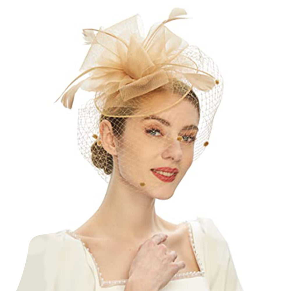 Feather Bride Hair Ornament Mesh Hat Combination Hairpin