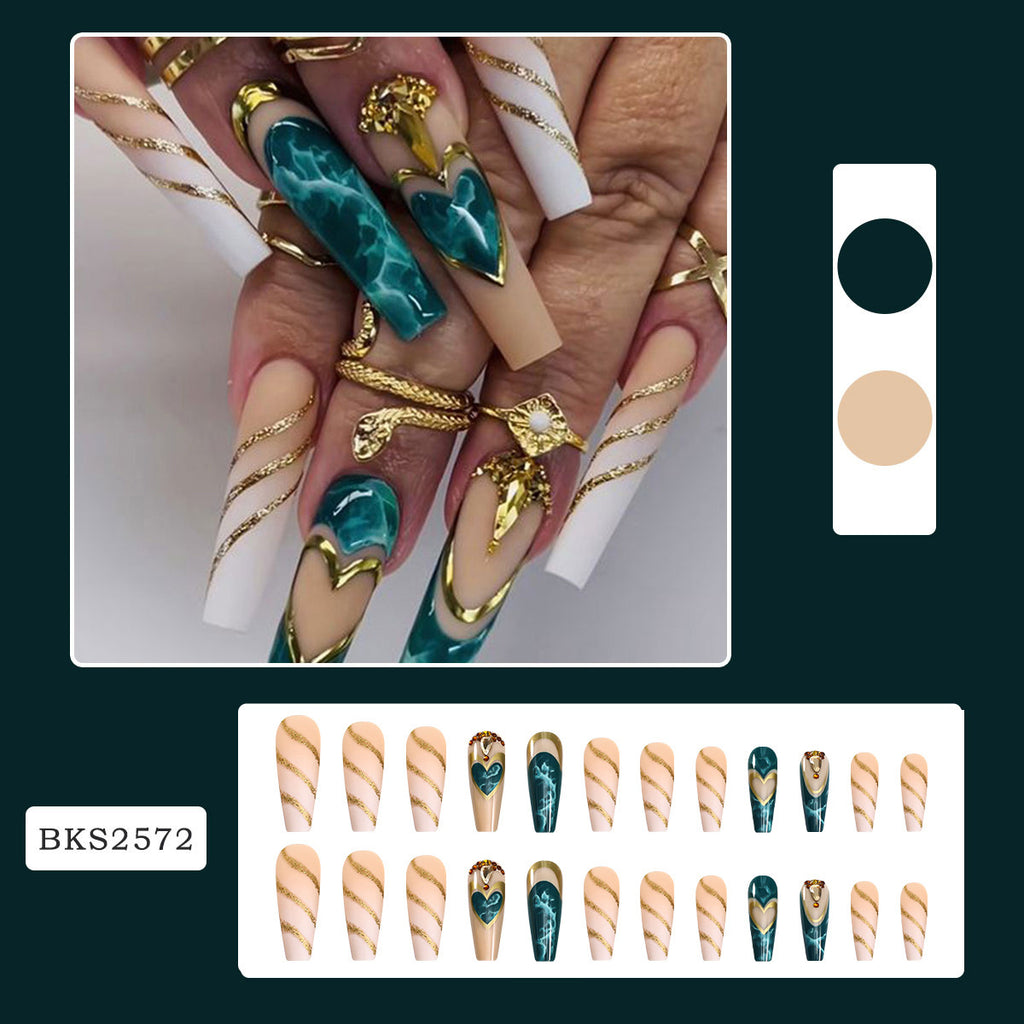 Green Blooming Love Tip Manicure Wear Nail Patch