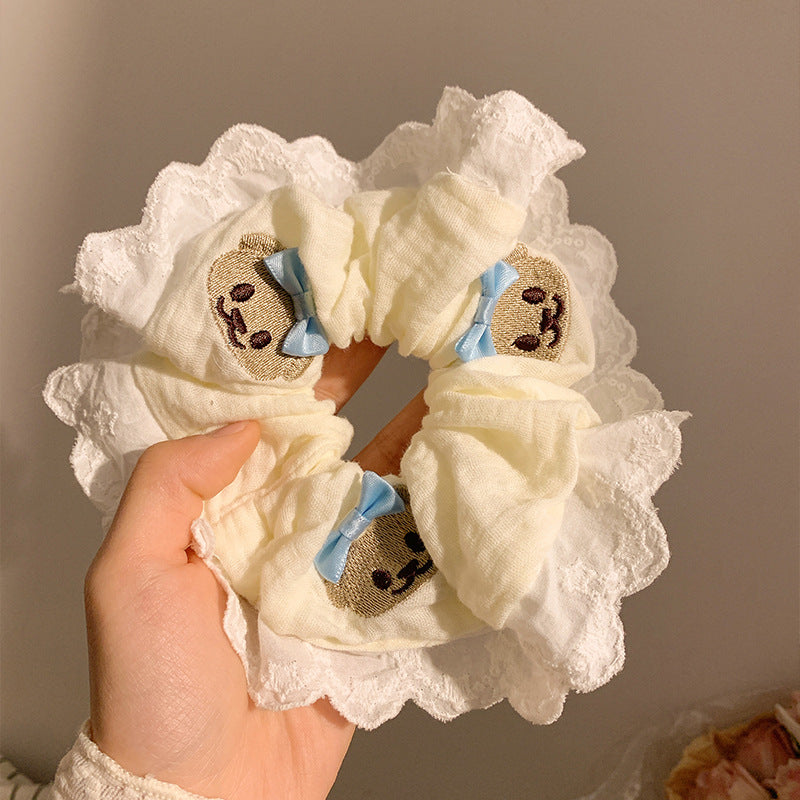 Cute Bear Blue Bow Lace Large Intestine Hair Ring