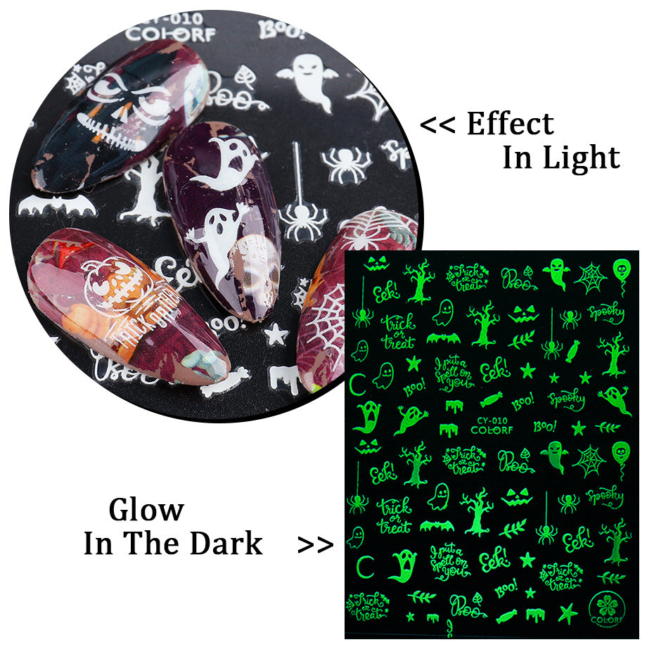 Halloween Skull Pumpkin Tree Funny Adhesive Nail Stickers