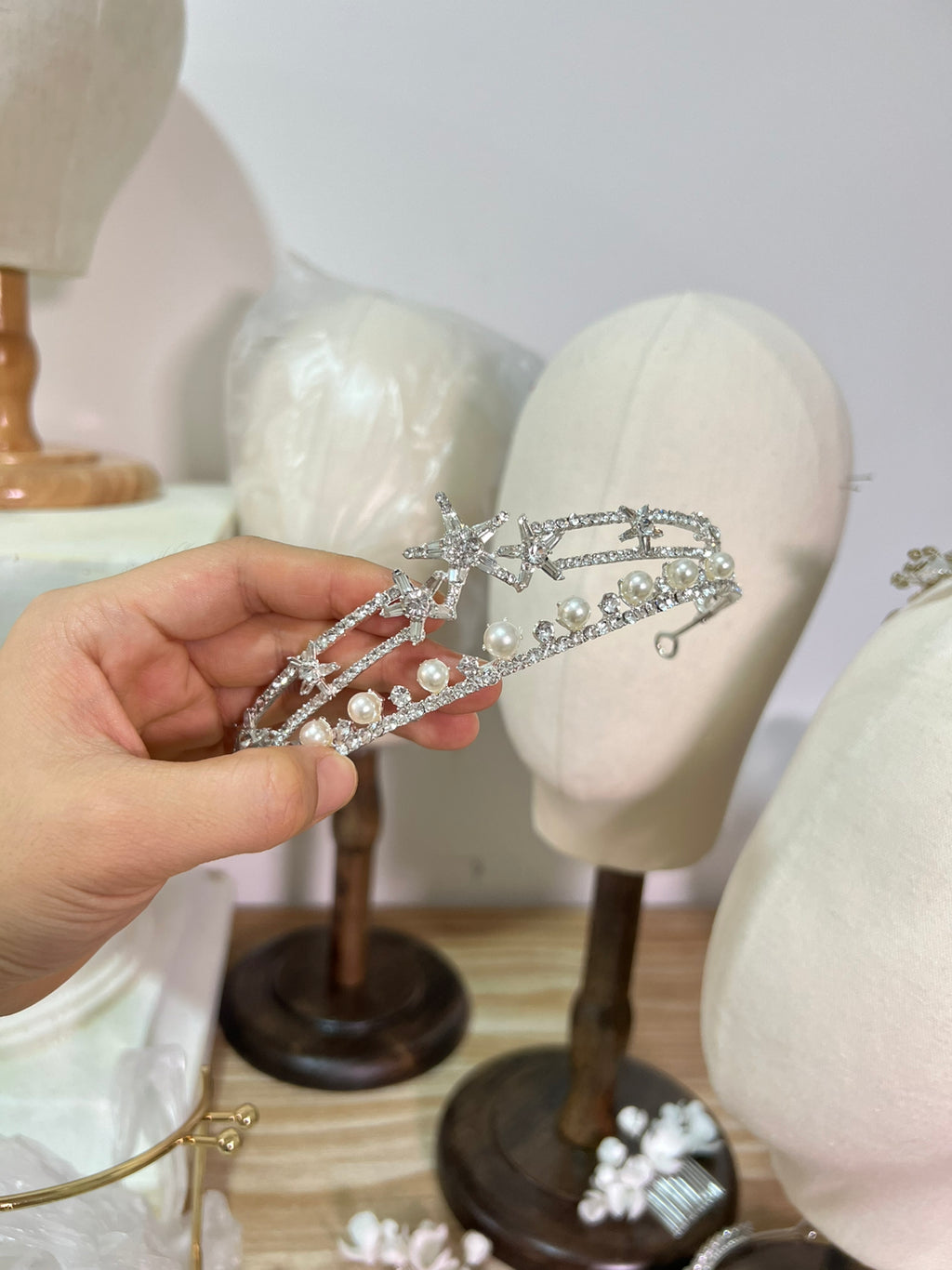Women's Simple Elegant Pearl Crown Rhinestone Headband