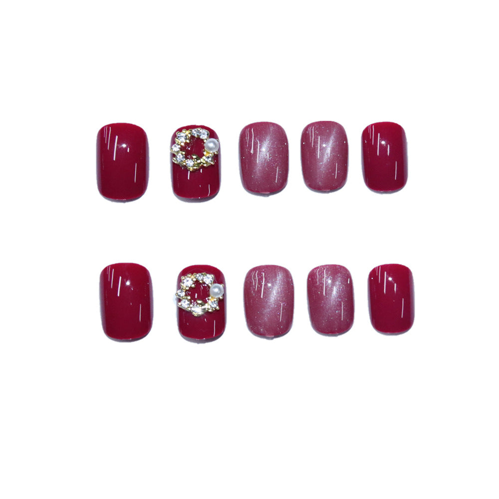 Nail Art Patch Wearing Nail Art Finished Short Rose Red Cat Eye