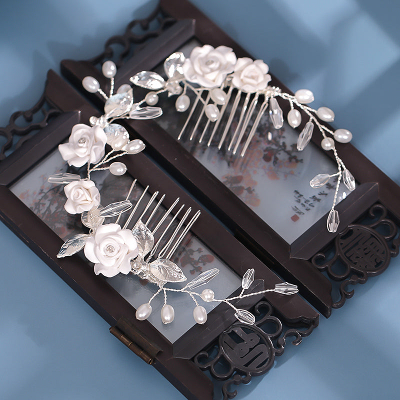Hanfu Back-pressed Hair Accessories Handmade Soft Pottery Flower Insert Comb