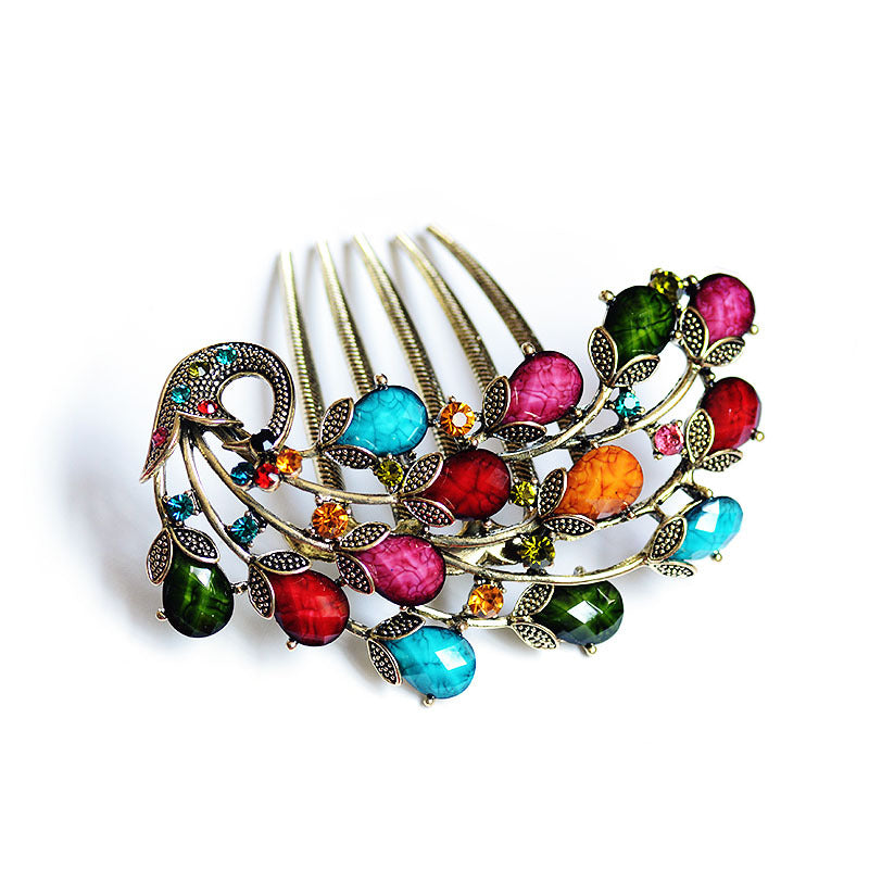 Peacock Rhinestone Metal Comb