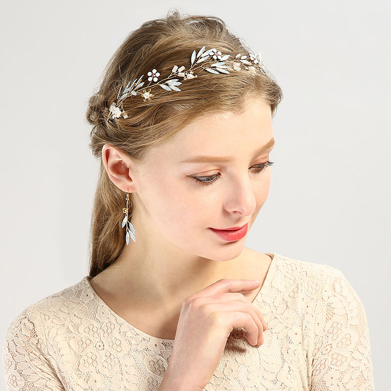 Golden flower crystal headband headdress