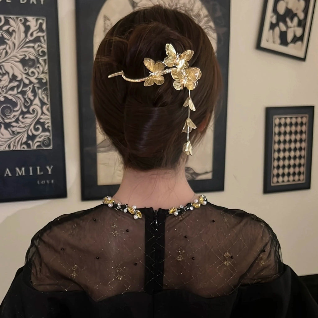 Butterfly Tassel Flowers Hair Clasp Banana Clip