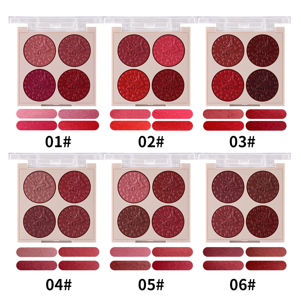 MISS ROSE Lipstick Compact 4 Color Lip Gloss Plate Moisturizing Easy To Color Lipstick Foreign Trade Exclusive For Cross-border In Stock Wholesale