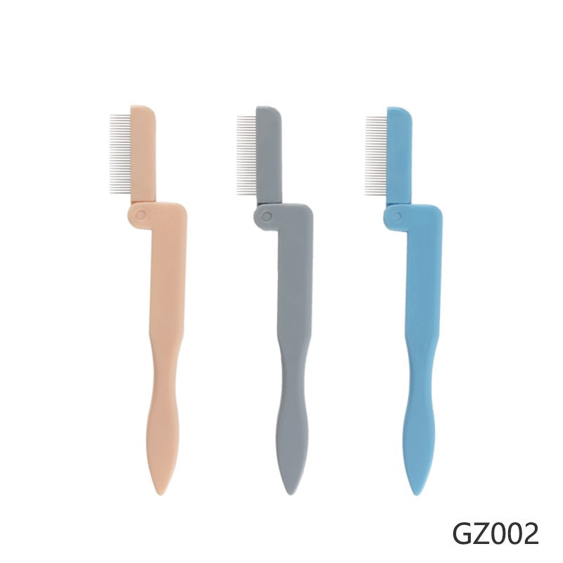 Straight Handle Foldable Stainless Steel Needle Brow Groomer Lash Comb Beauty Makeup Tools
