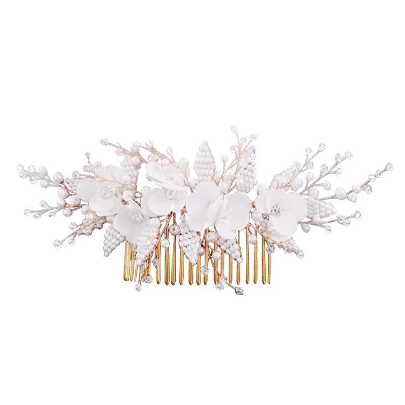 Pure Handmade Pearl Beaded Crystal Headwear Hair Comb