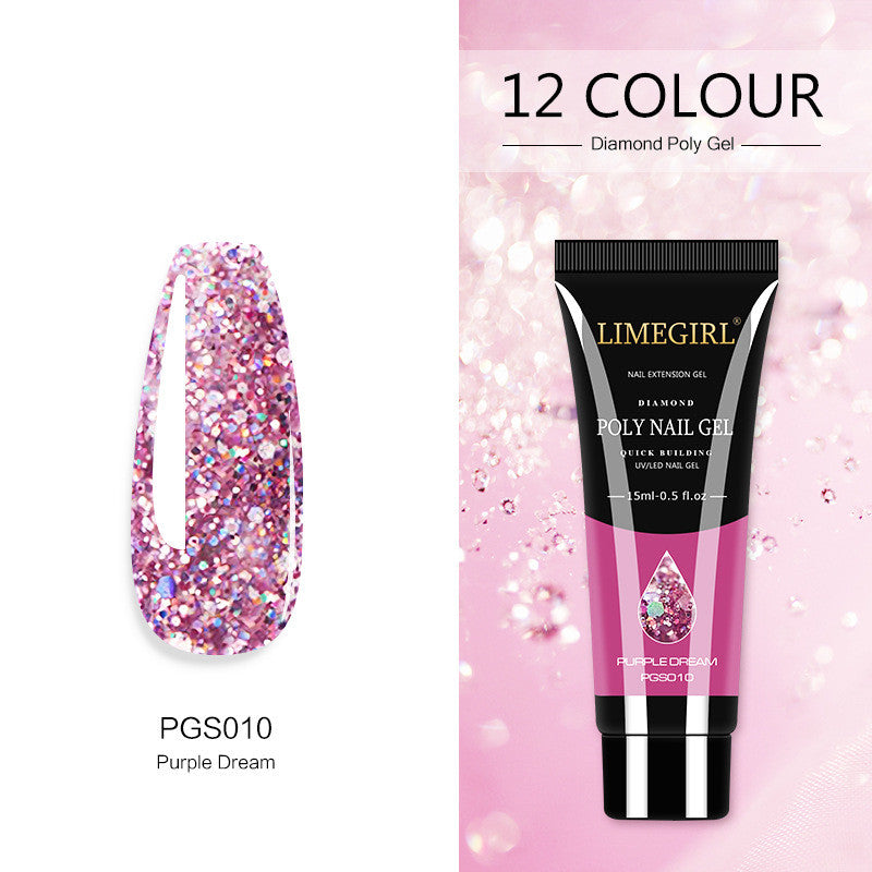 LimegGirl 12 Color Nail Art Glitter Powder Extension Gel Nail Art Sequin Extension Gel Painless