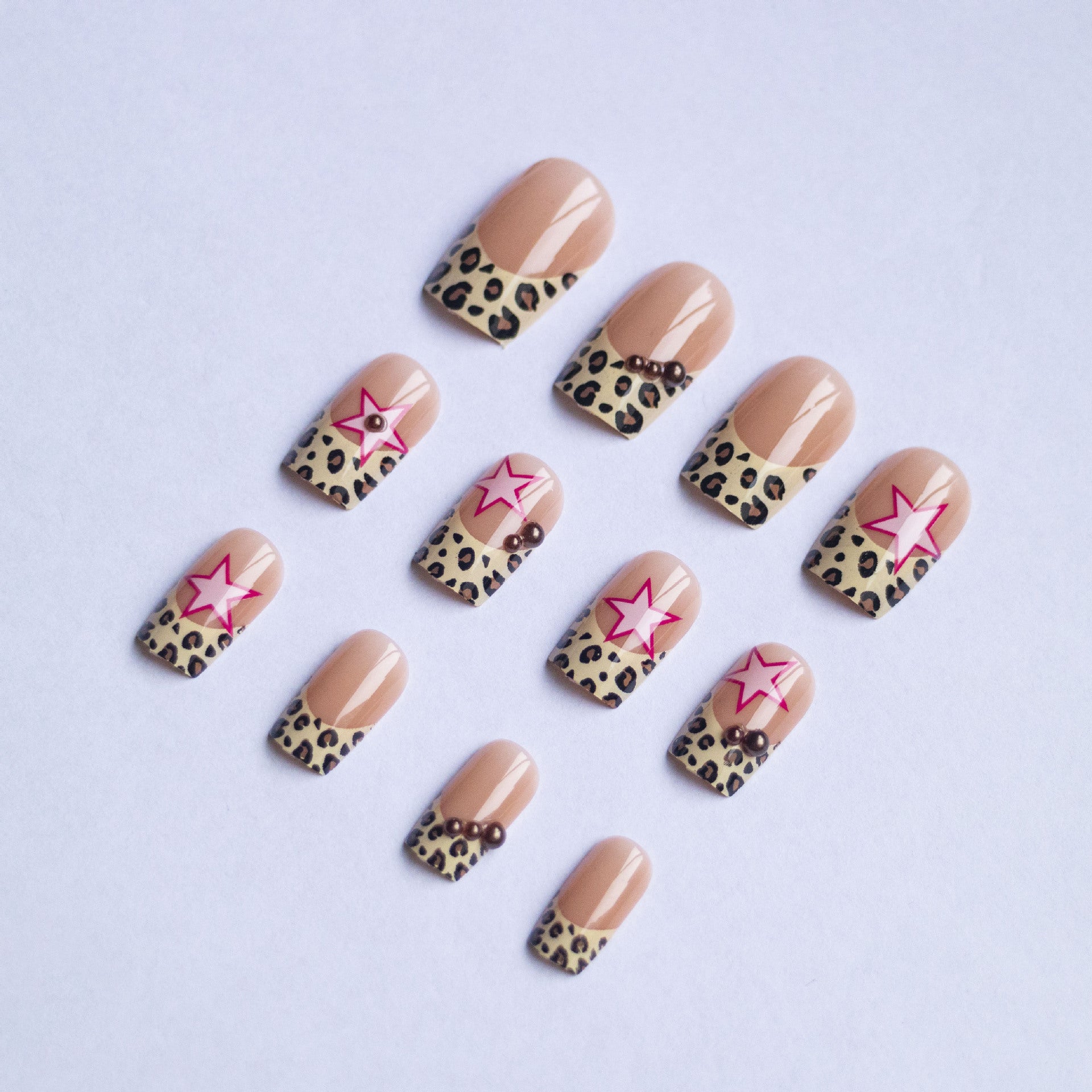 Wear Armor French Leopard Print Five-pointed Star With Pearl Diamond Wear Manicure