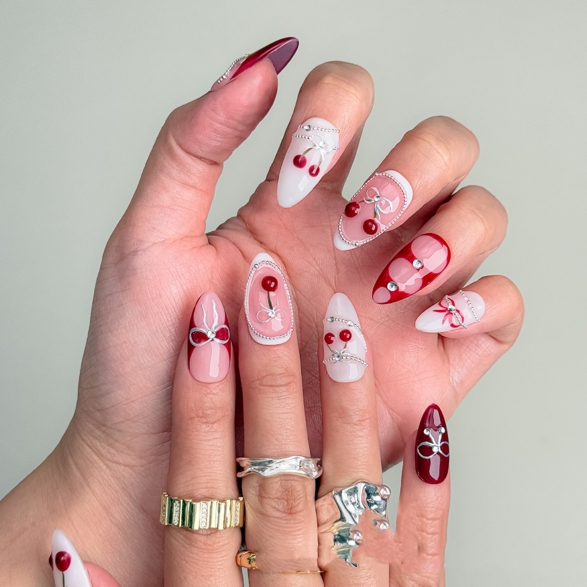 Autumn New Carved Hand Painted Almond Nail Hand-worn Nail