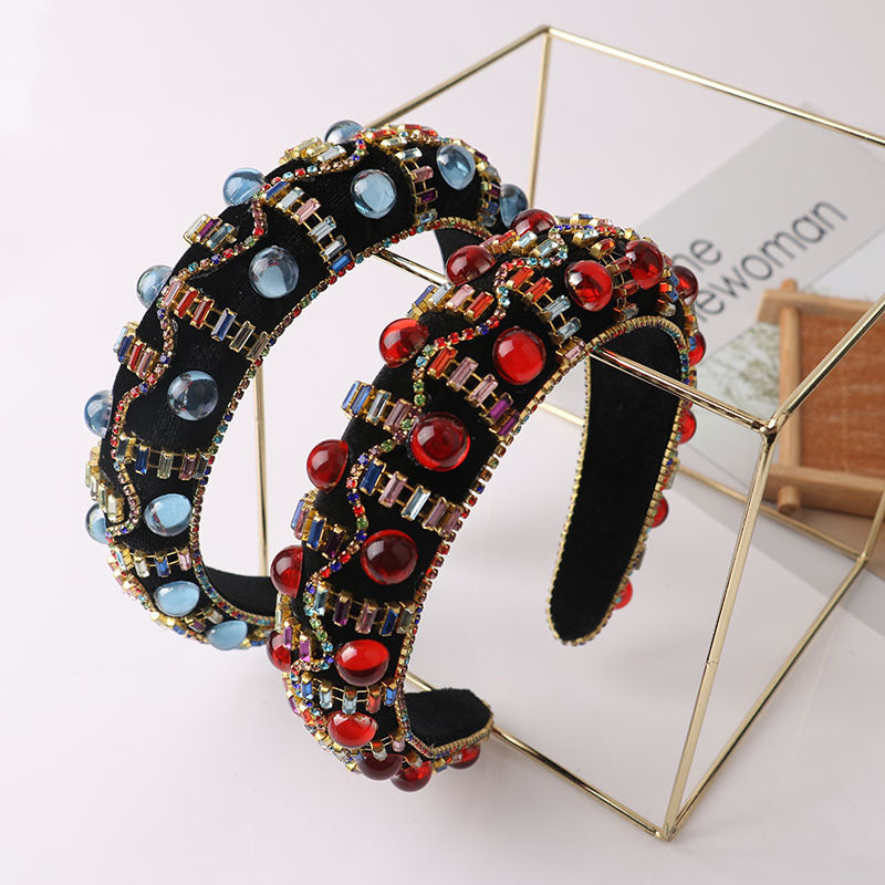 European And American Baroque Color Rhinestone Sponge Hair Hoop