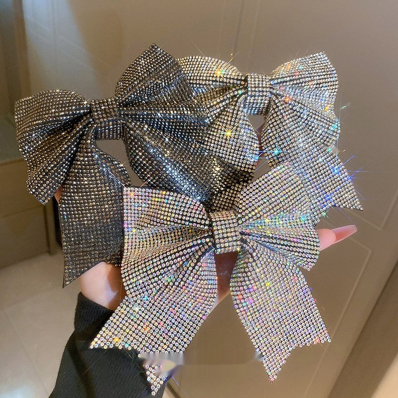 Super Fairy Full Diamond Bow Spring Clip Hairpin