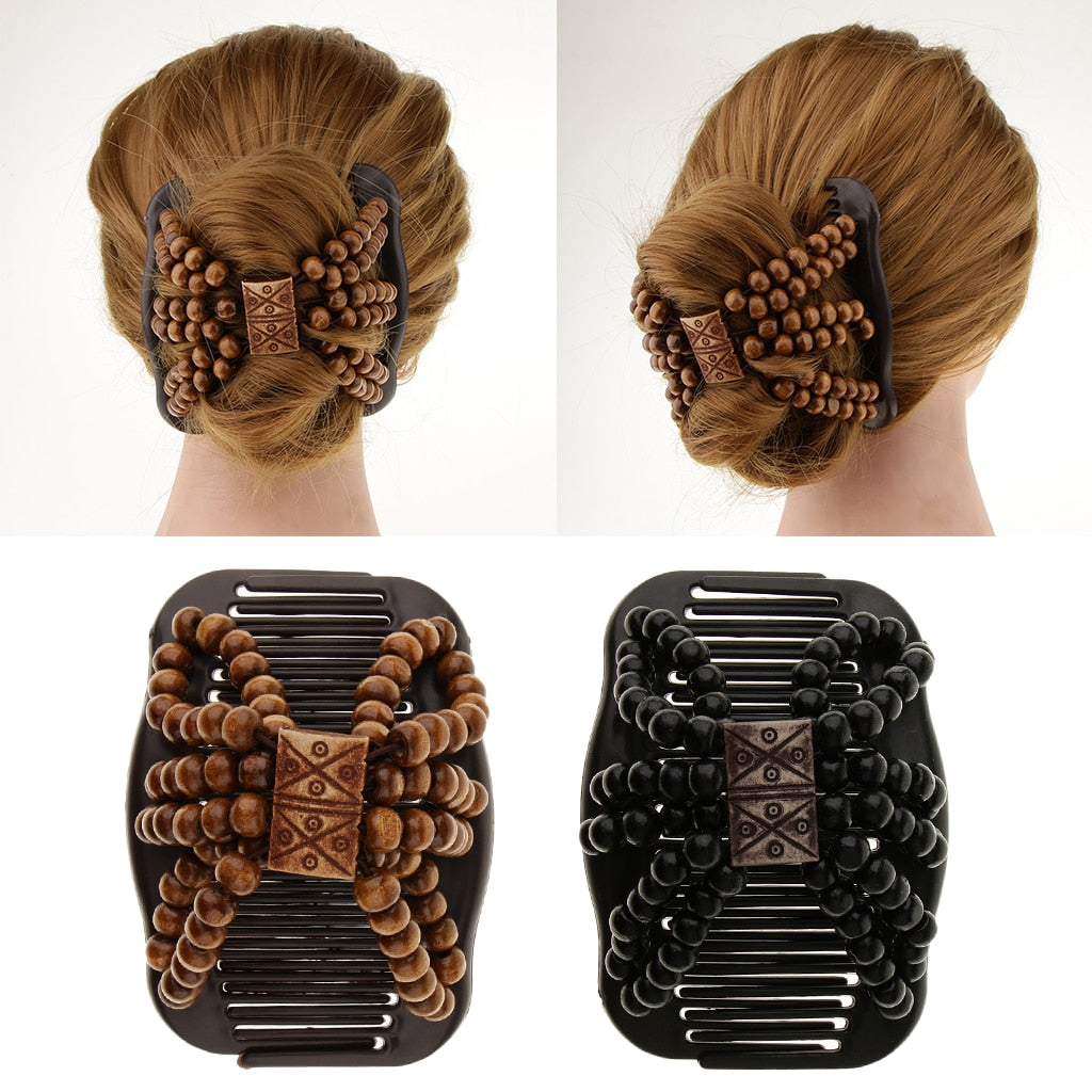 Faux wood double row hair comb