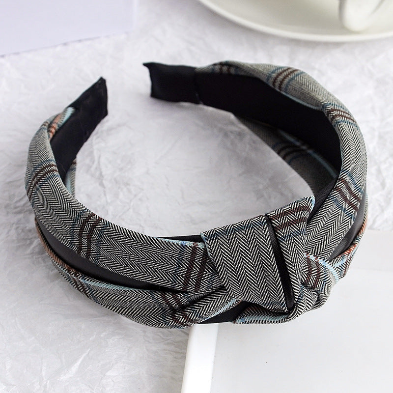 PU Imitation Leather Knotted Wide Side Fashionable Plaid Striped Headband