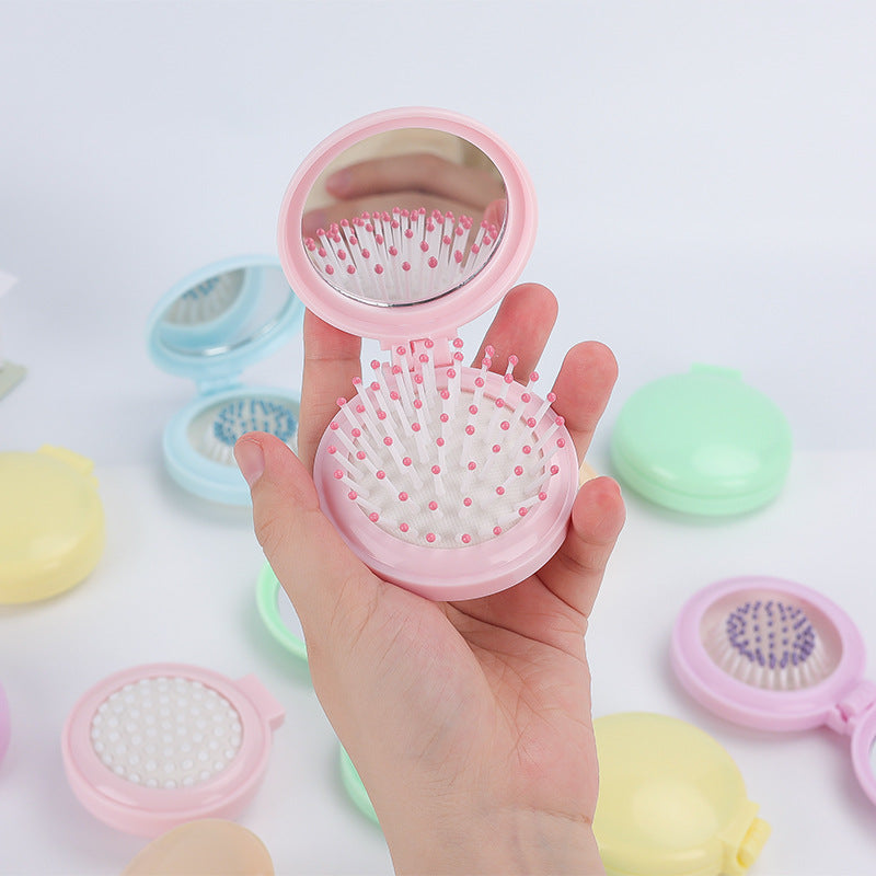 Plastic Portable Folding Comb Mirror Smooth Hair Without Knot