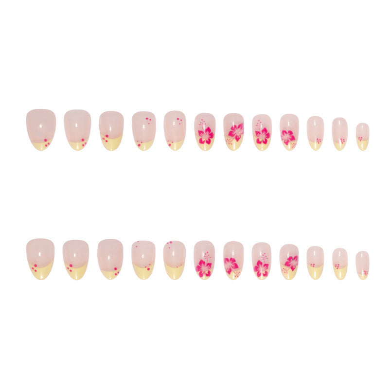 Cross-border Short Almond-shaped French Red Nail Tips