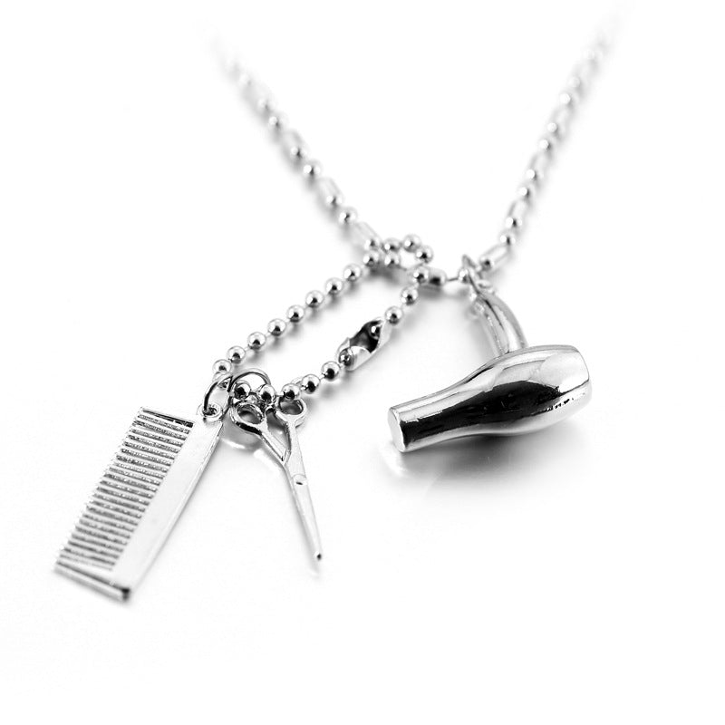 Hair Dryer Scissors Comb Necklace Pendant Necklace