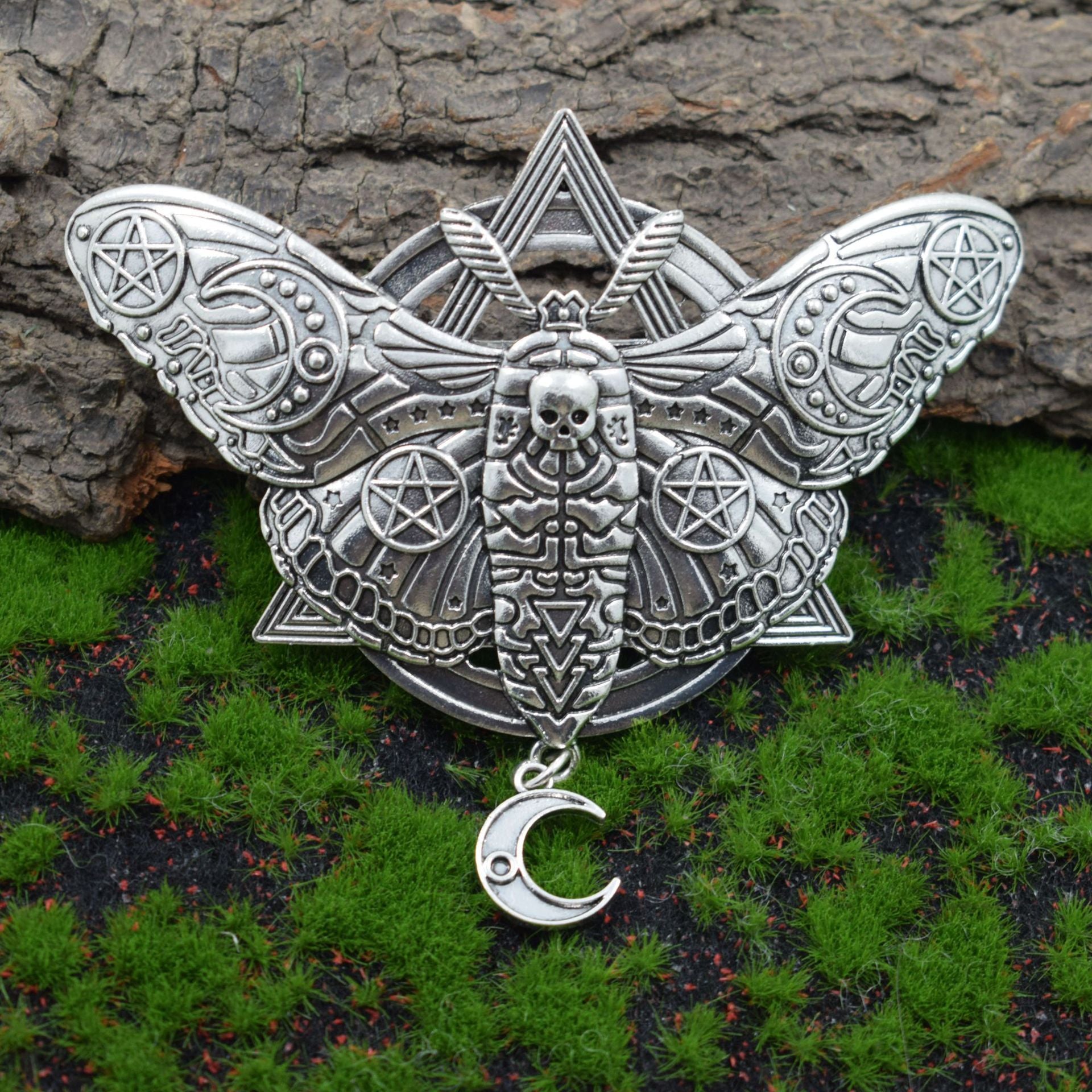 Retro Gothic Moth And Moon Pendant Hairpin
