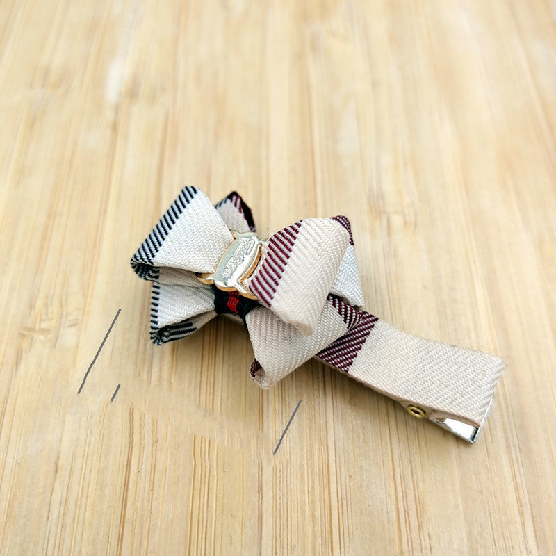 Fabric Plaid Shark Clip Hairpin Bowknot Female