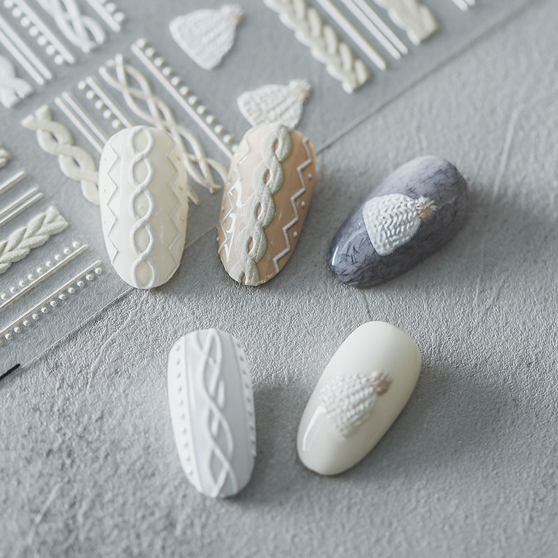 Frosted Transparent Embossed Sweater Pattern Nail Sticker