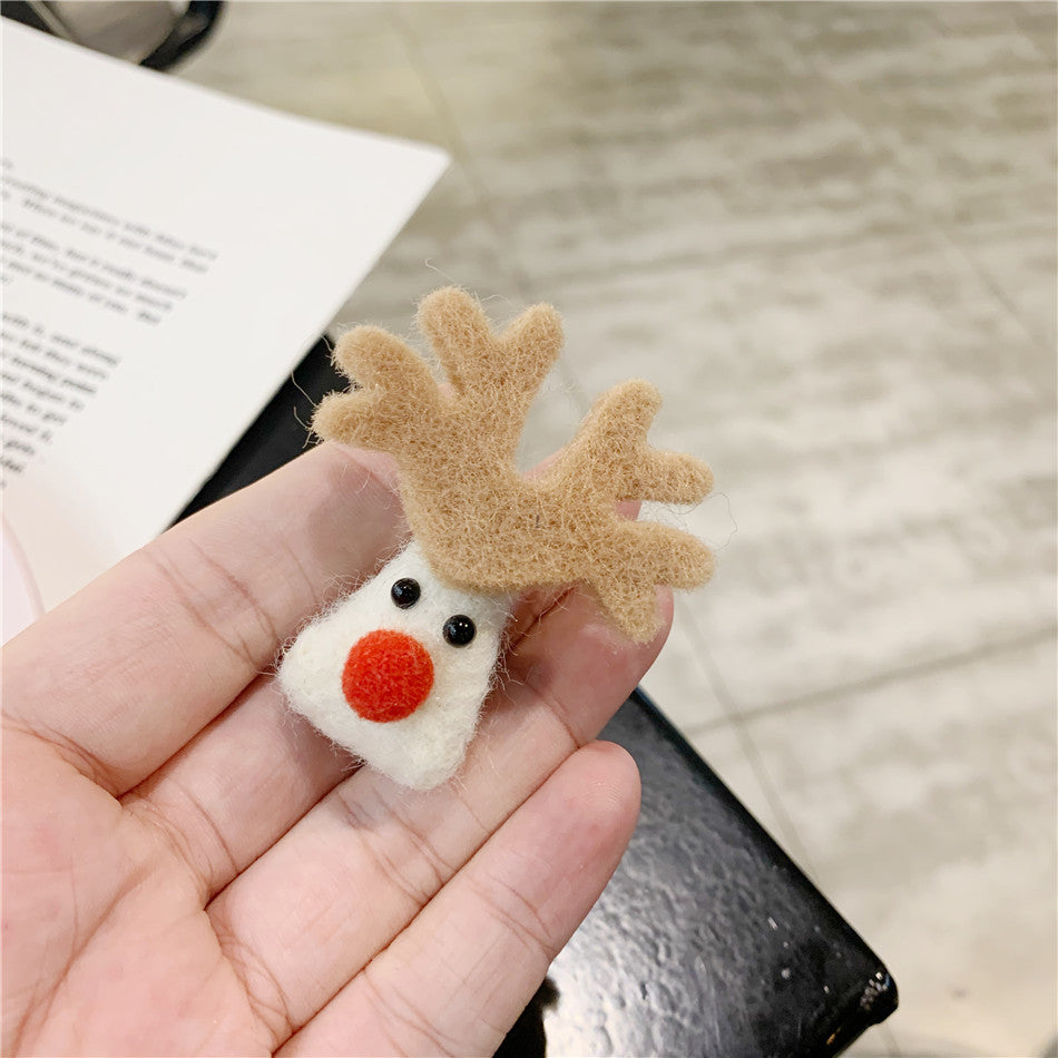 Cute wool felt elk snowman hairpin