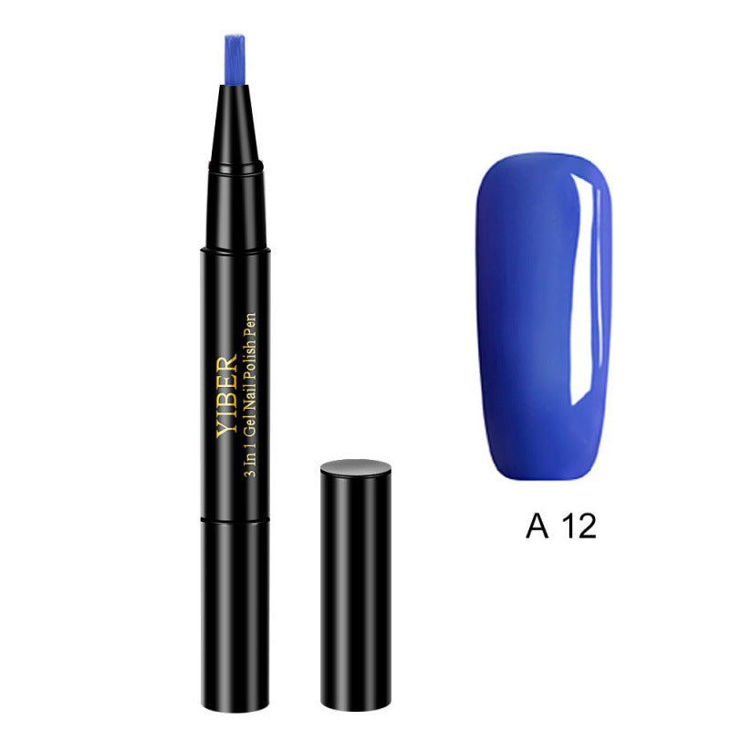 Yiber 5pcs Nail Polish Pen 3 In 1 One Step Glue Pen Multicolor