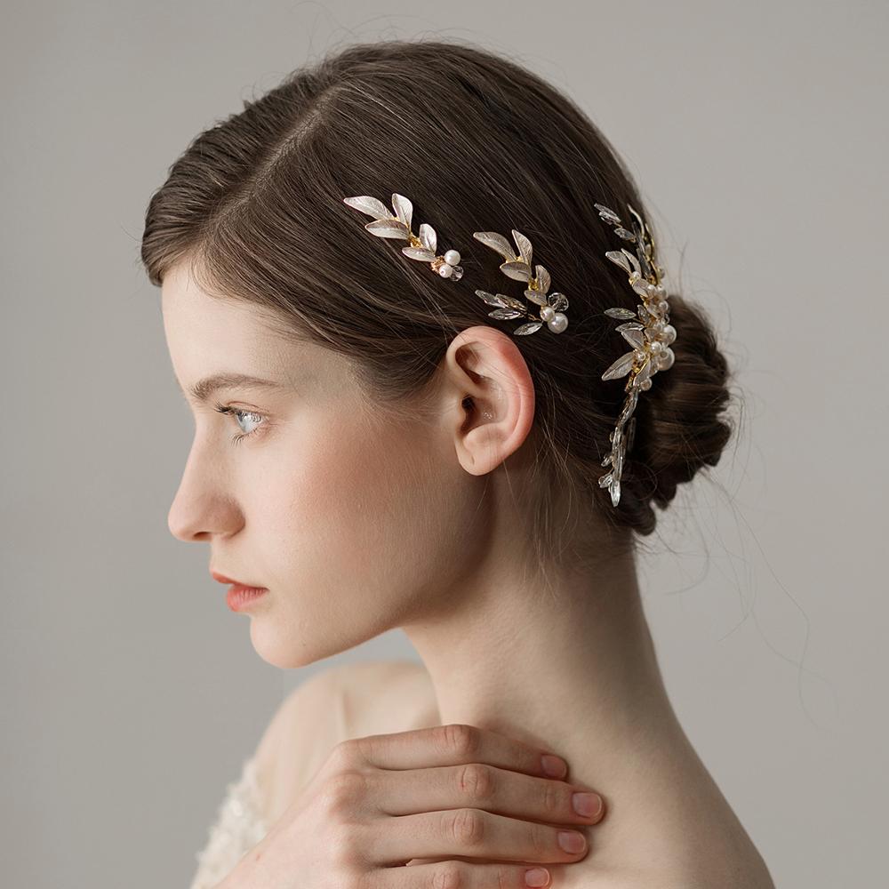 White Paint Leaf Bridal Hair Comb And Fork Set