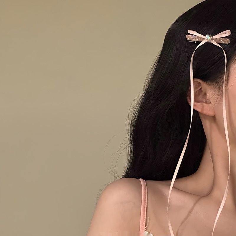 Sweet Diamond-studded Bow Silk Headband Hair Clip