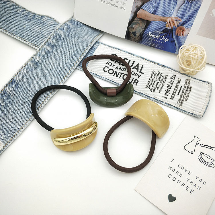 South Korea Fall And Winter Creative Niche Alloy Geometric Semi-arc Resin Hair Ring